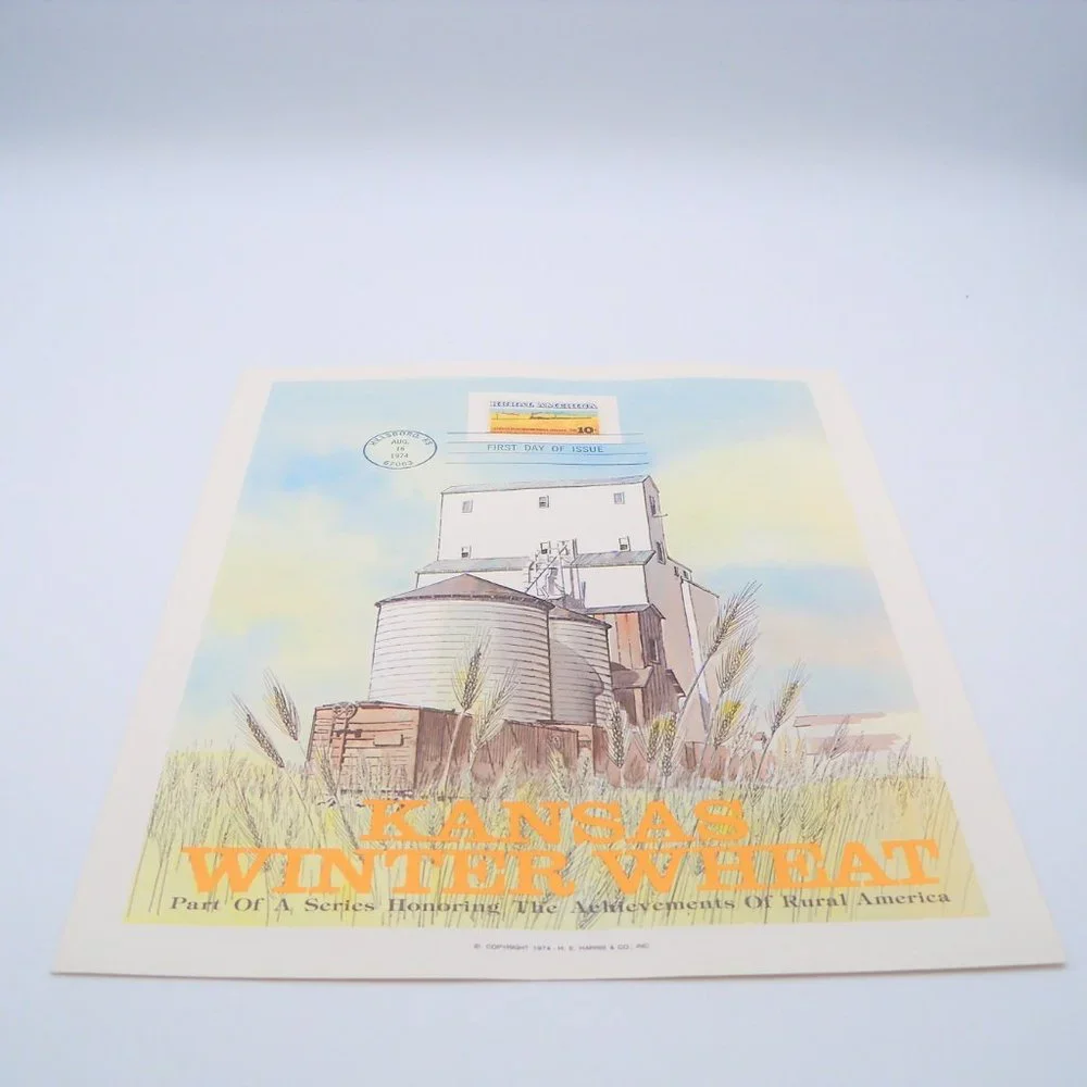 Kansas Winter Wheat Stamp Illustration Wall Decor